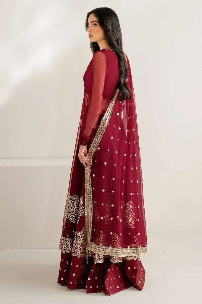 Deep Ruby Maroon & Antique Gold: Embroidered Chiffon Suit