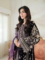 Deep Plum Purple & Silver Embroidered Velvet Suit | Ready To Wear