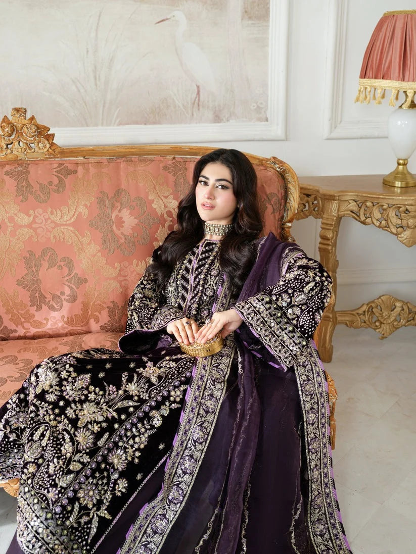 Deep Plum Purple & Silver Embroidered Velvet Suit | Ready To Wear