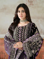 Deep Plum Purple & Silver Embroidered Velvet Suit | Ready To Wear