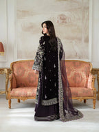 Deep Plum Purple & Silver Embroidered Velvet Suit | Ready To Wear