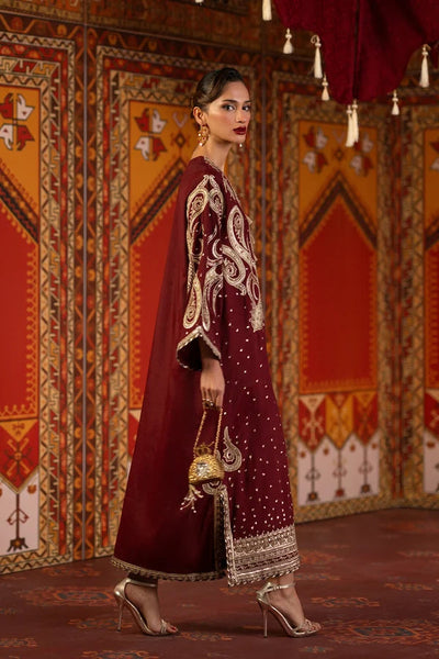 3 Pcs Luxury Charmoush Silk Suit with Embroidered Spangle & Laser Work | Ready To Wear