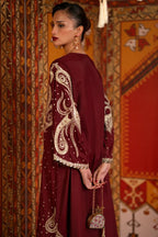 3 Pcs Luxury Charmoush Silk Suit with Embroidered Spangle & Laser Work | Ready To Wear