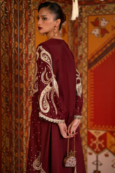 3 Pcs Luxury Charmoush Silk Suit with Embroidered Spangle & Laser Work | Ready To Wear