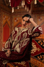3 Pcs Luxury Charmoush Silk Suit with Embroidered Spangle & Laser Work | Ready To Wear