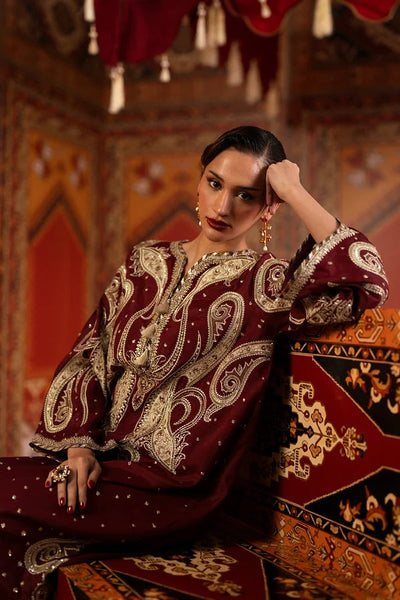 3 Pcs Luxury Charmoush Silk Suit with Embroidered Spangle & Laser Work | Ready To Wear