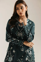 Deep Emerald Green & Ivory Embroidered 2-Piece Silk Suit | Ready To Wear