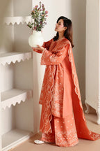 Burnt Peach & White Floral Accent: Embroidered Lawn Suit | Ready To Wear