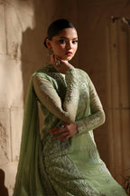 Pistachio Green: Embroidered Chiffon Suit With Malai Crepe Trouser | Ready To Wear