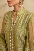 The Royal Olive: 03-Piece Embroidered Chiffon Suit | Ready To Wear