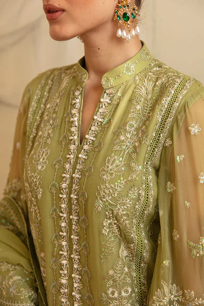 The Royal Olive: 03-Piece Embroidered Chiffon Suit | Ready To Wear