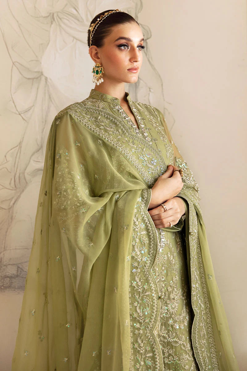 The Royal Olive: 03-Piece Embroidered Chiffon Suit | Ready To Wear