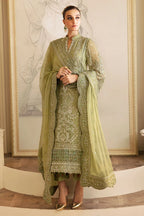 The Royal Olive: 03-Piece Embroidered Chiffon Suit | Ready To Wear