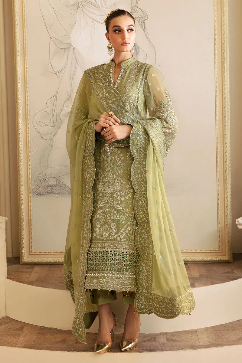 The Royal Olive: 03-Piece Embroidered Chiffon Suit | Ready To Wear