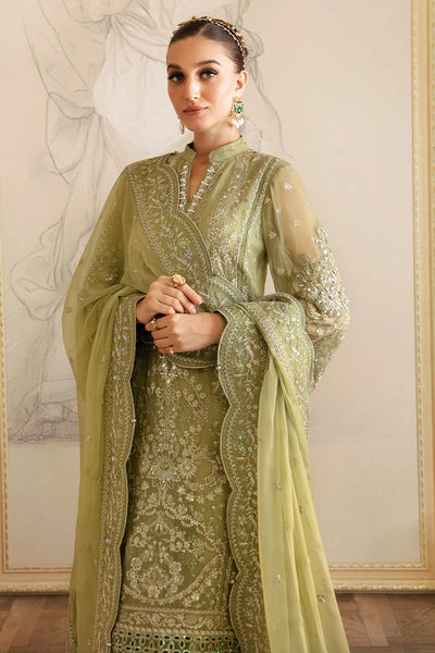 The Royal Olive: 03-Piece Embroidered Chiffon Suit | Ready To Wear