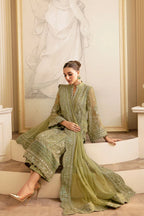 The Royal Olive: 03-Piece Embroidered Chiffon Suit | Ready To Wear