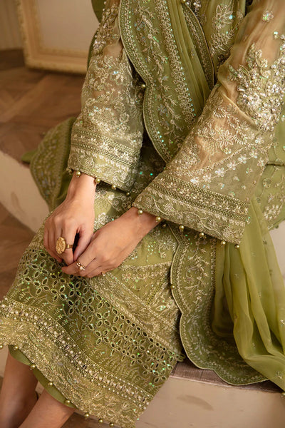 The Royal Olive: 03-Piece Embroidered Chiffon Suit | Ready To Wear
