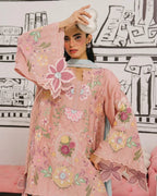 Pastel Pink & Ice Blue Accent: Embroidered Cotton Suit | Ready To Wear