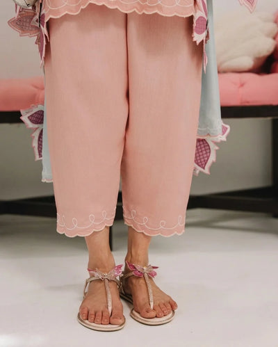 Pastel Pink & Ice Blue Accent: Embroidered Cotton Suit | Ready To Wear