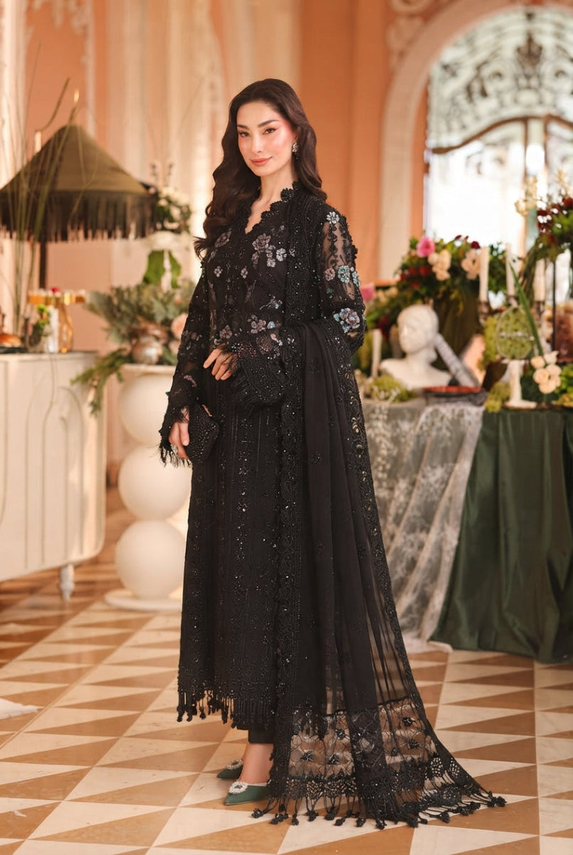 Black Embroidered chiffon Suit  | Ready To Wear