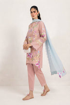 Tea Pink & Sky Blue: Embroidered Luxury Cotton Suit | Ready To Wear