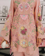 Pastel Pink & Ice Blue Accent: Embroidered Cotton Suit | Ready To Wear