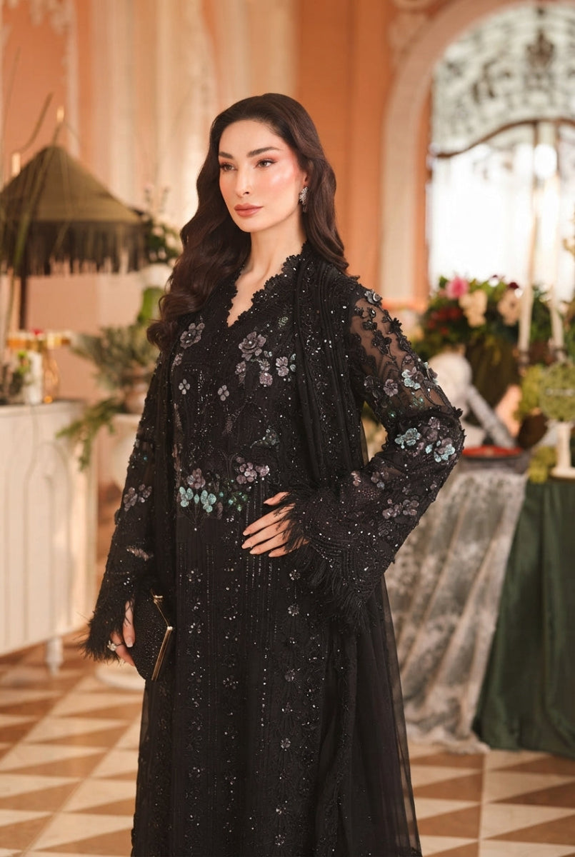 Black Embroidered chiffon Suit  | Ready To Wear