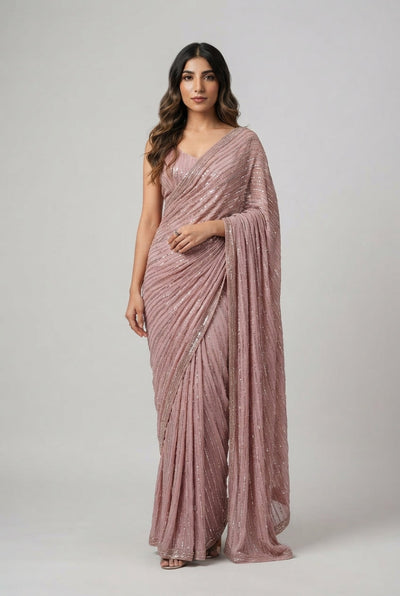 Semi Pure Chiffon Sequence Embroidered Saree  | Ready To Wear