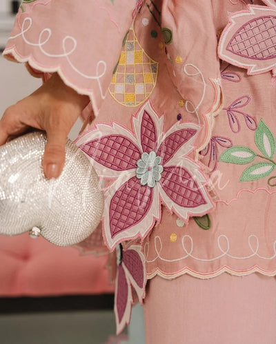 Pastel Pink & Ice Blue Accent: Embroidered Cotton Suit | Ready To Wear