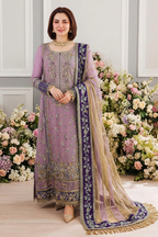 Soft Lavender: Embroidered Chiffon Suit With Purple Bordered Dupatta | Ready To Wear