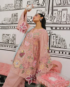 Pastel Pink & Ice Blue Accent: Embroidered Cotton Suit | Ready To Wear