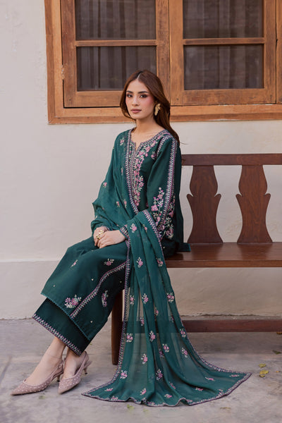 03 Piece Luxury Embroidered Raw Silk Suit - Ready To Wear