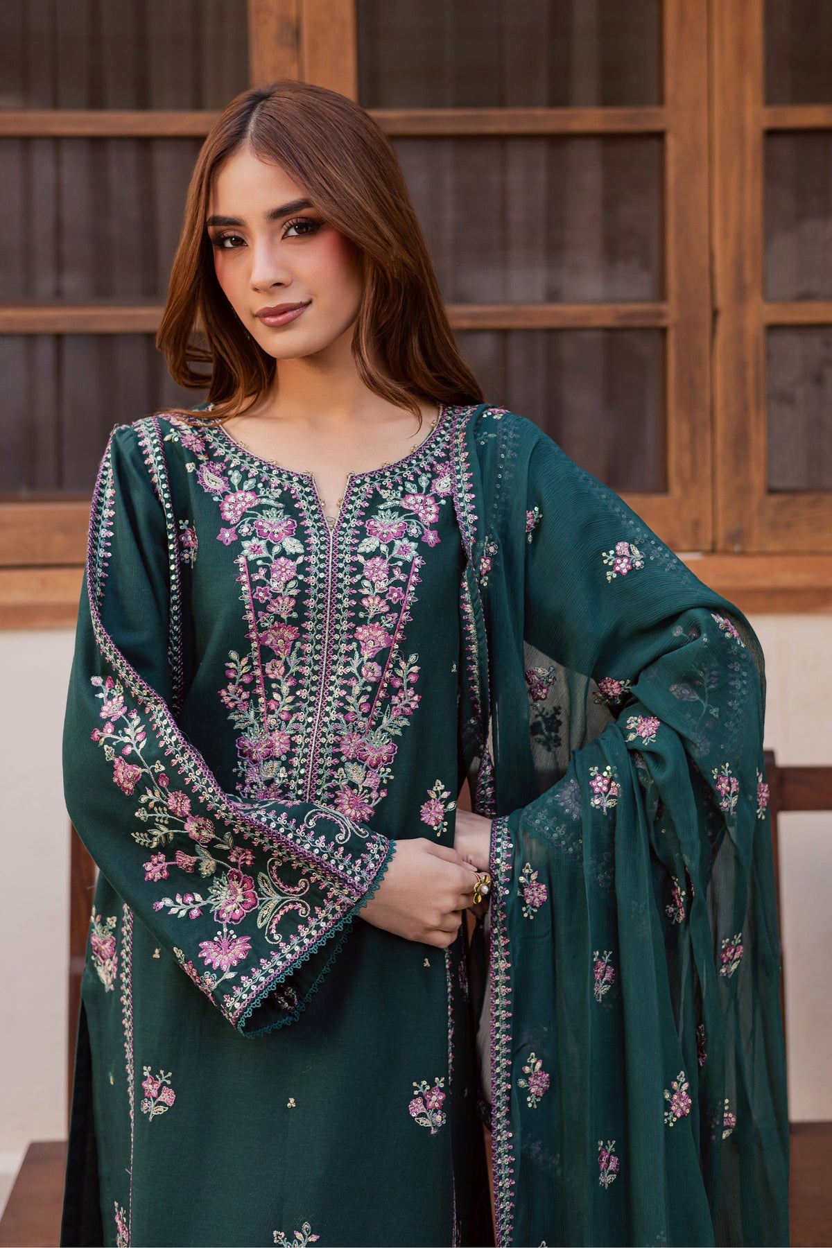03 Piece Luxury Embroidered Raw Silk Suit - Ready To Wear