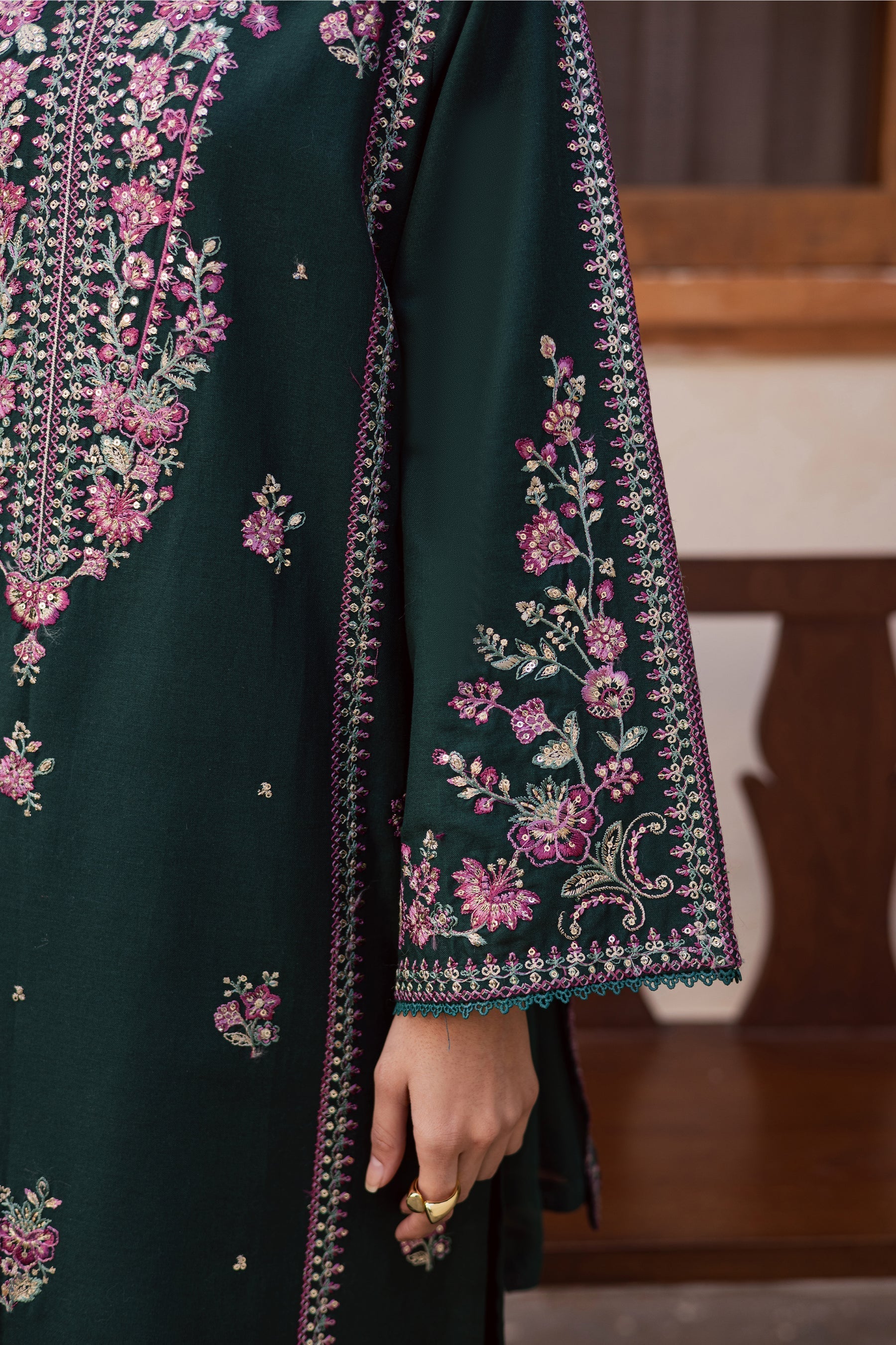 03 Piece Luxury Embroidered Raw Silk Suit - Ready To Wear