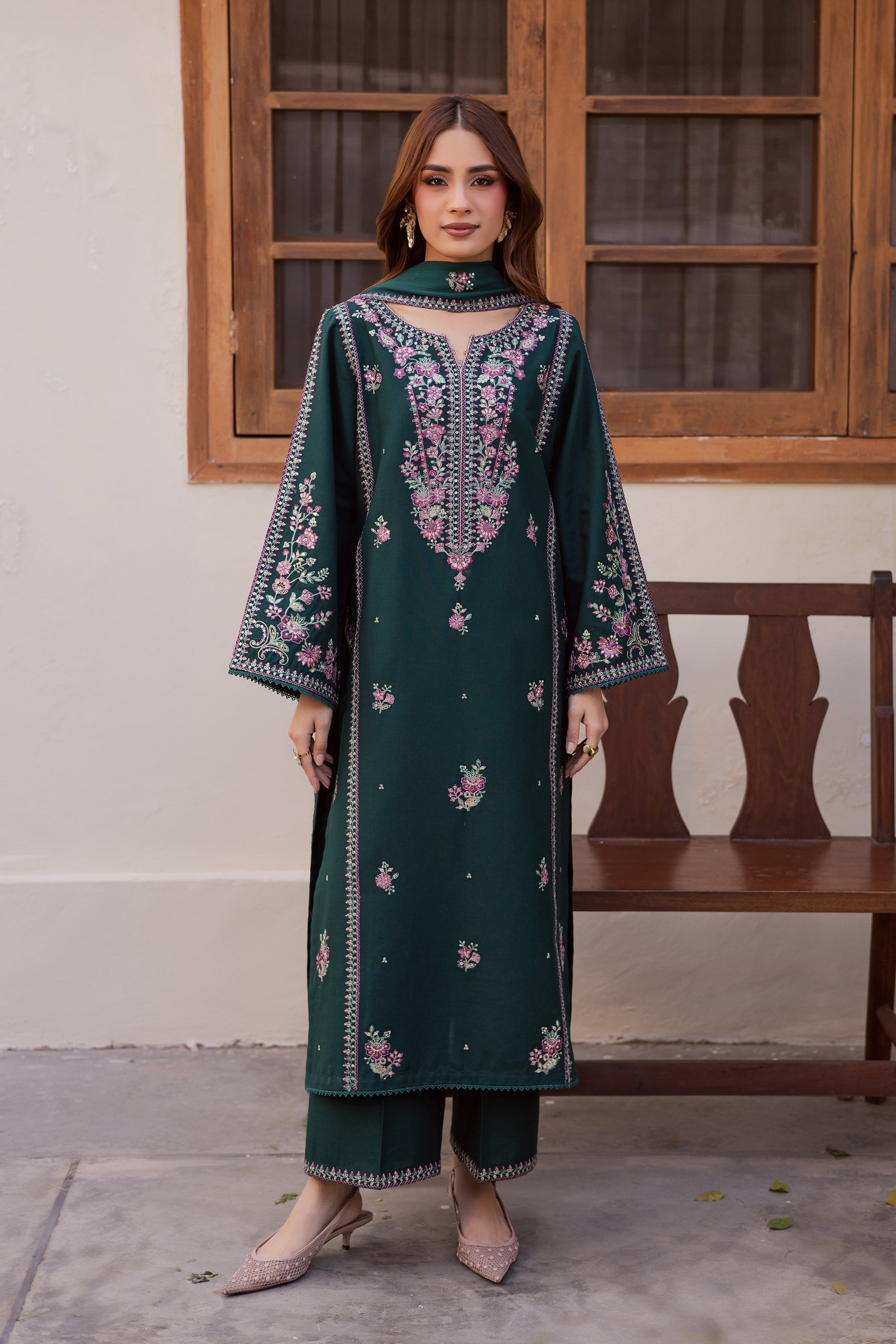 03 Piece Luxury Embroidered Raw Silk Suit - Ready To Wear