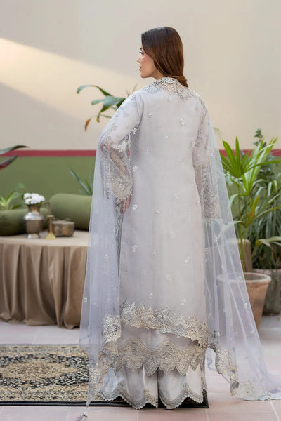 Soft Icy Grey & Silver Embroidered Organza Suit | Ready To Wear