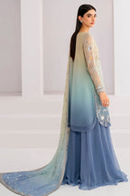 Dual-Tone Pastel Ice Blue & Beige: Embroidered Chiffon Suit