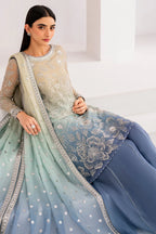 Dual-Tone Pastel Ice Blue & Beige: Embroidered Chiffon Suit