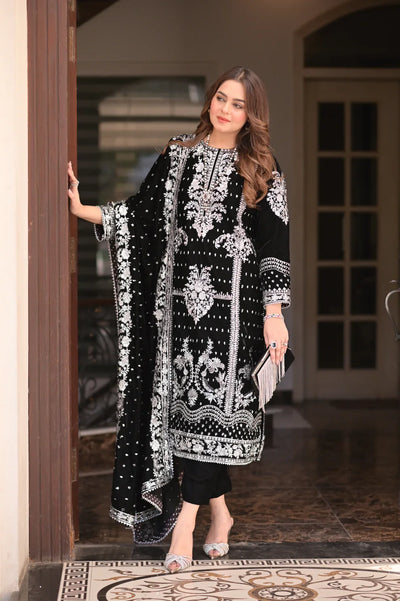 Midnight Noir & Icy Silver: Embroidered Velvet Suit | Ready To Wear