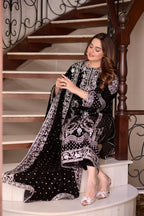Midnight Noir & Icy Silver: Embroidered Velvet Suit | Ready To Wear