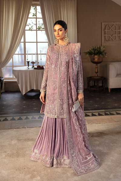 Mauve Elegance: Embroidered Organza Shirt with Pleated Lehenga | Ready To Wear