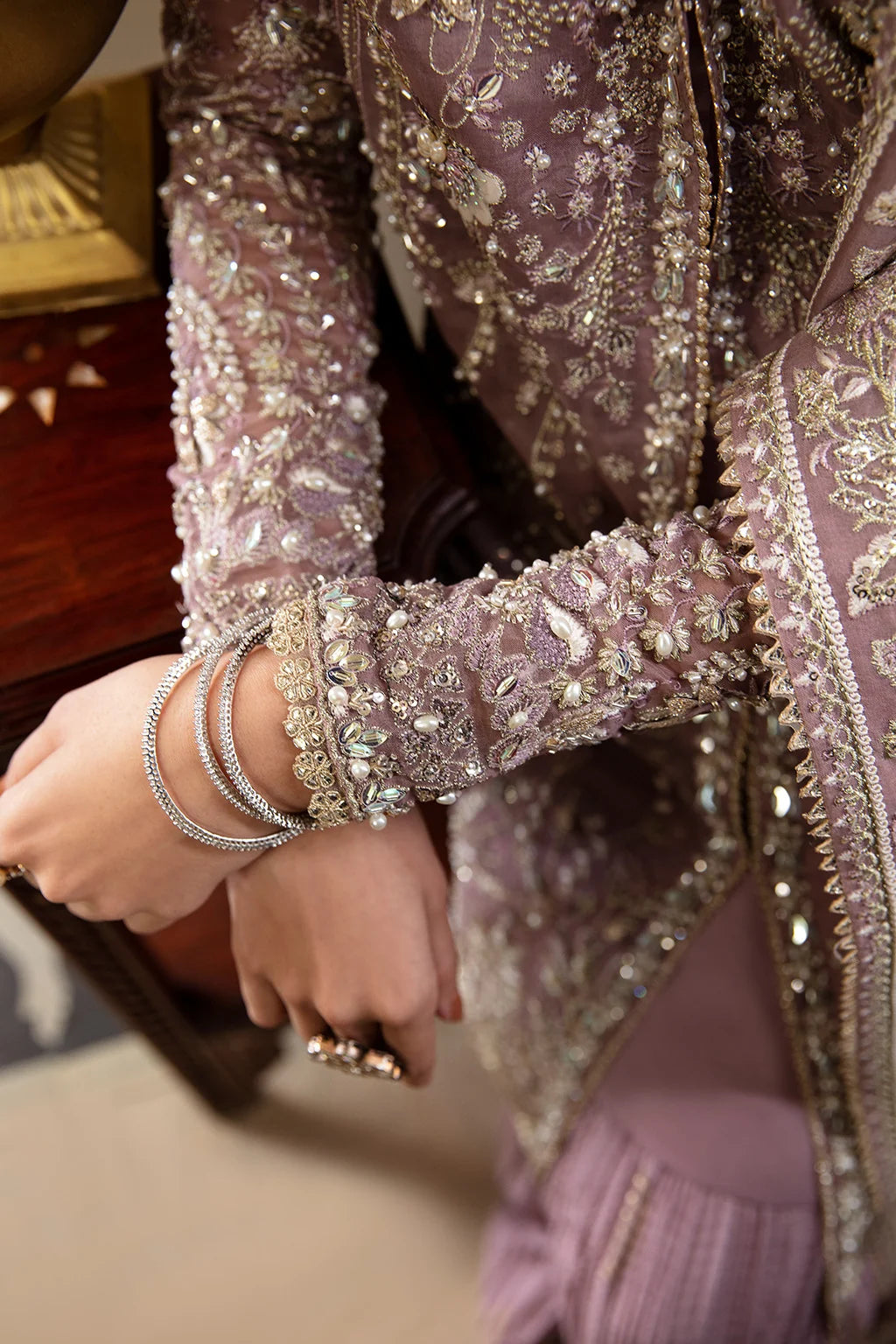 Mauve Elegance: Embroidered Organza Shirt with Pleated Lehenga | Ready To Wear