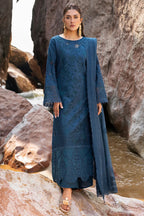Deep Teal Blue: Embroidered Chikankari Cotton Suit | Ready To Wear