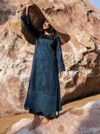 Deep Teal Blue: Embroidered Chikankari Cotton Suit | Ready To Wear