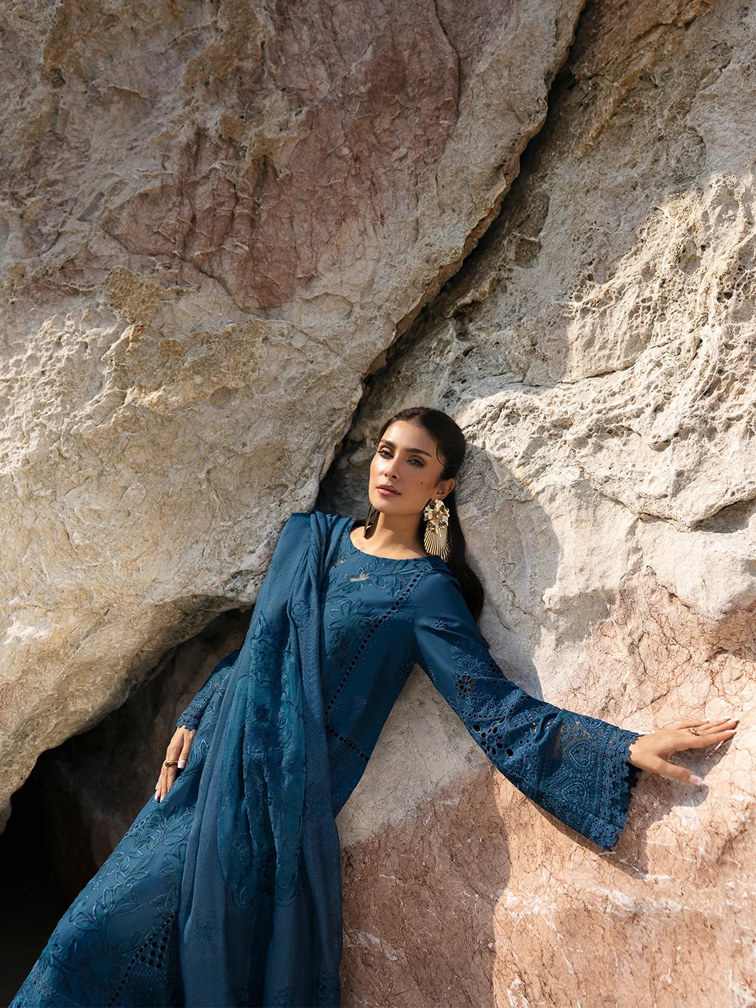 Deep Teal Blue: Embroidered Chikankari Cotton Suit | Ready To Wear