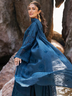 Deep Teal Blue: Embroidered Chikankari Cotton Suit | Ready To Wear