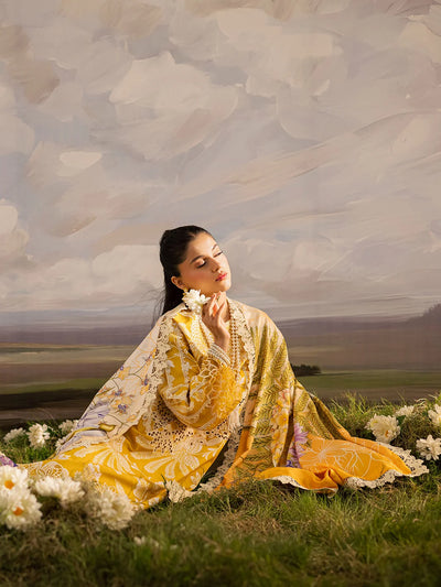 Mustard Yellow & White Accent: Printed Lawn Suit