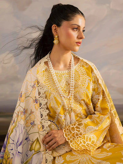 Mustard Yellow & White Accent: Printed Lawn Suit