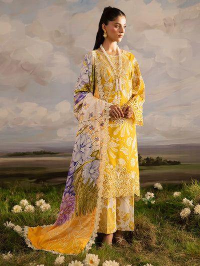 Mustard Yellow & White Accent: Printed Lawn Suit