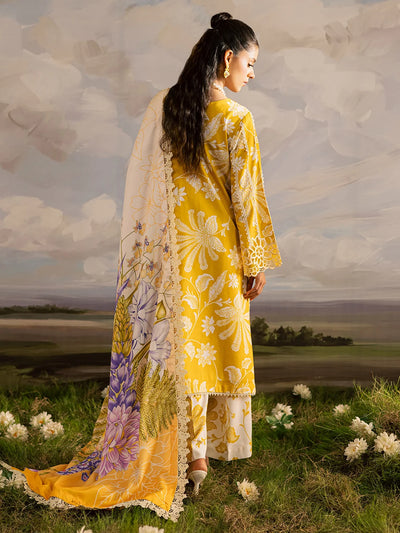 Mustard Yellow & White Accent: Printed Lawn Suit